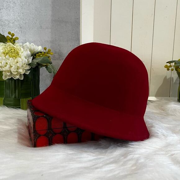 NEW Charter Club Wool Gatsby Cloche Bucket 1920’s Rose Winter Hat Red OS NWT main image 11